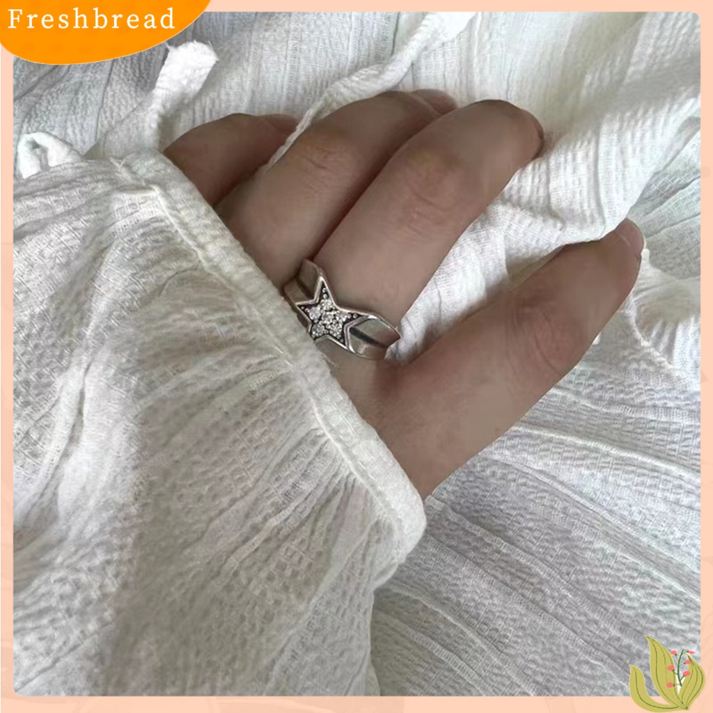 < Freshbread > Wanita Cincin Vintage Berlian Imitasi Mengkilap Desain Pembukaan Yang Dapat Disesuaikan Berkilau Hias Hadiah Wanita Tidak Teratur Pentagram Jari Cincin Perhiasan Untuk Kekasih