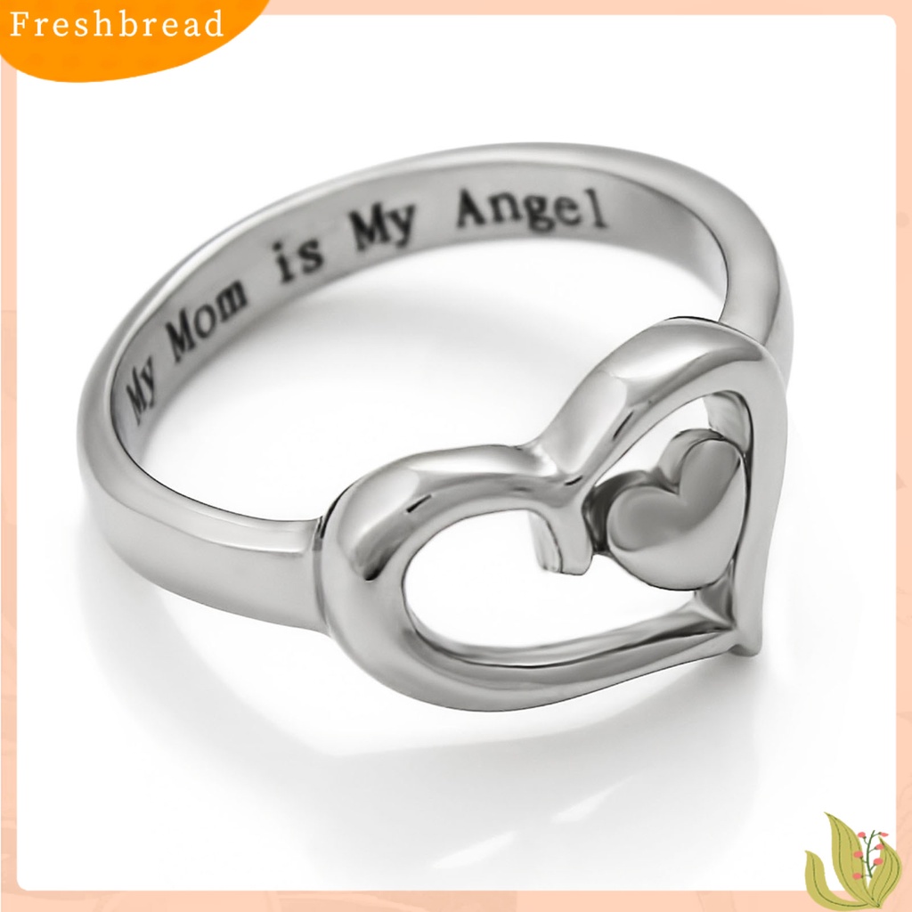 &lt; Freshbread &gt; Mom is My Angel Letter Print Finger Ring Pengerjaan Halus Berongga Double Heart Women Ring Untuk Hari Ibu