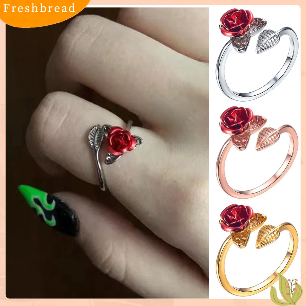 &lt; Freshbread &gt; Women Circlet Red Rose Opening Leaf Adjustable Women Ring Untuk Hari Valentine