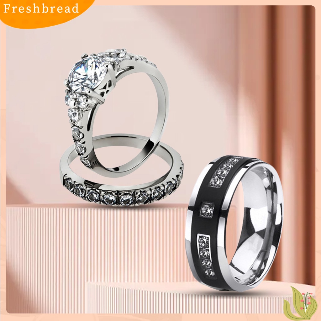 &lt; Freshbread &gt; 1Pc/2Pcs Indah Permukaan Halus Pernikahan Band Alloy Sederhana Cubic Zirconia Hers Rings Nya Pesona Perhiasan