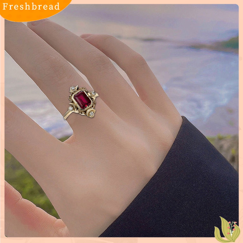 &lt; Freshbread &gt; Wanita Cincin Persegi Merah Perhiasan Permata Imitasi Electroplating Rhinestones Finger Ring Untuk Pernikahan