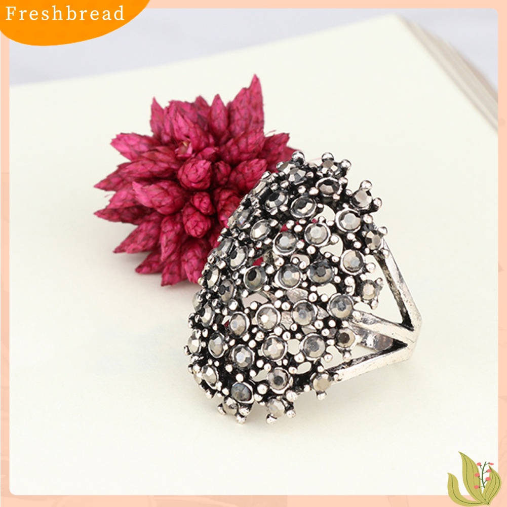 &lt; Freshbread &gt; Mewah Oval Warna-Warni Berlian Imitasi Bertatahkan Wanita Jari Cincin Pesta Perhiasan Hadiah