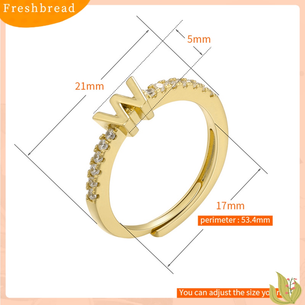 &lt; Freshbread &gt; Cincin Jari Pembukaan Yang Dapat Disesuaikan 26abet Faux-diamond-set Geometris Bertatahkan Huruf Band Cincin Pakaian Sehari-Hari