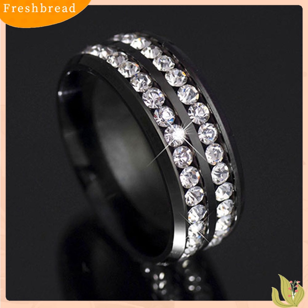 &lt; Freshbread &gt; Cincin Lebar-Lebar Fadeless Titanium Steel Baris Ganda Berlian Imitasi Perhiasan Unisex Untuk Pesta Pernikahan