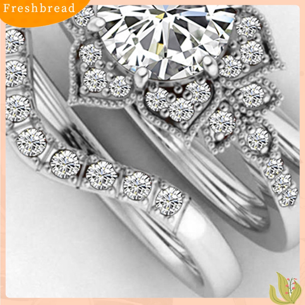 &lt; Freshbread &gt; 3Pcs/Set Cincin Set Bentuk Bunga Perhiasan Indah Wanita Bridal Engagement Ring Untuk Pacaran