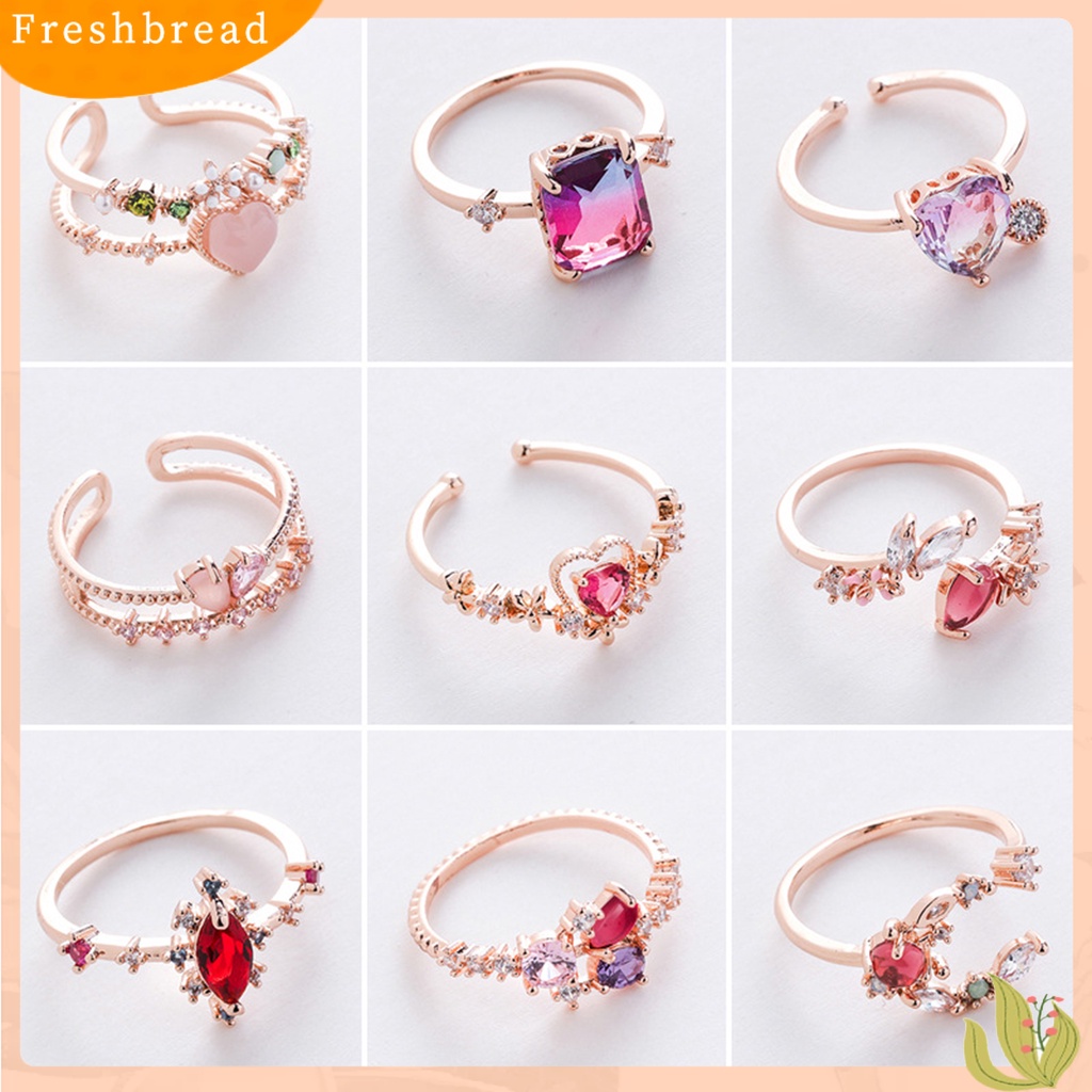 &lt; Freshbread &gt; Cincin Fashion Pengerjaan Indah Halus Berlian Imitasi Zirkon Hias Desain Terbuka Hias Perhiasan Kepribadian Trendy Finger Ring Untuk Pernikahan