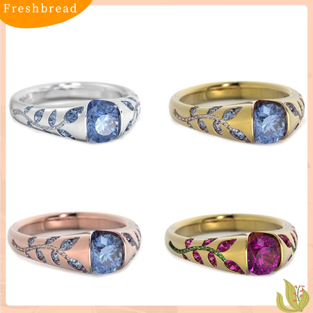 &lt; Freshbread &gt; Wanita Fashion Daun Imitasi Safir Berlian Imitasi Bertatahkan Jari Cincin Club Perhiasan Hadiah