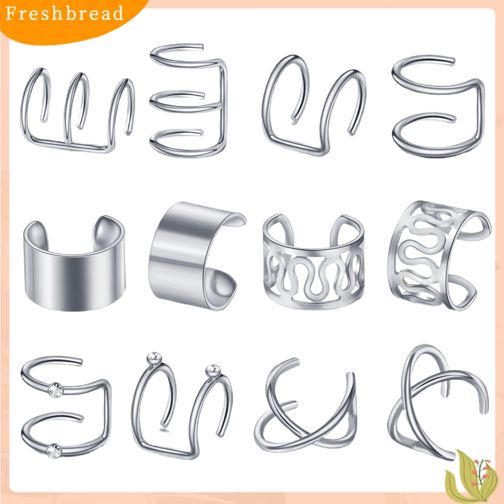 &lt; Freshbread &gt; 12Pcs Wanita Anting Logam Klub Malam Tindik Gratis Klip Telinga Sederhana Perhiasan Hadiah