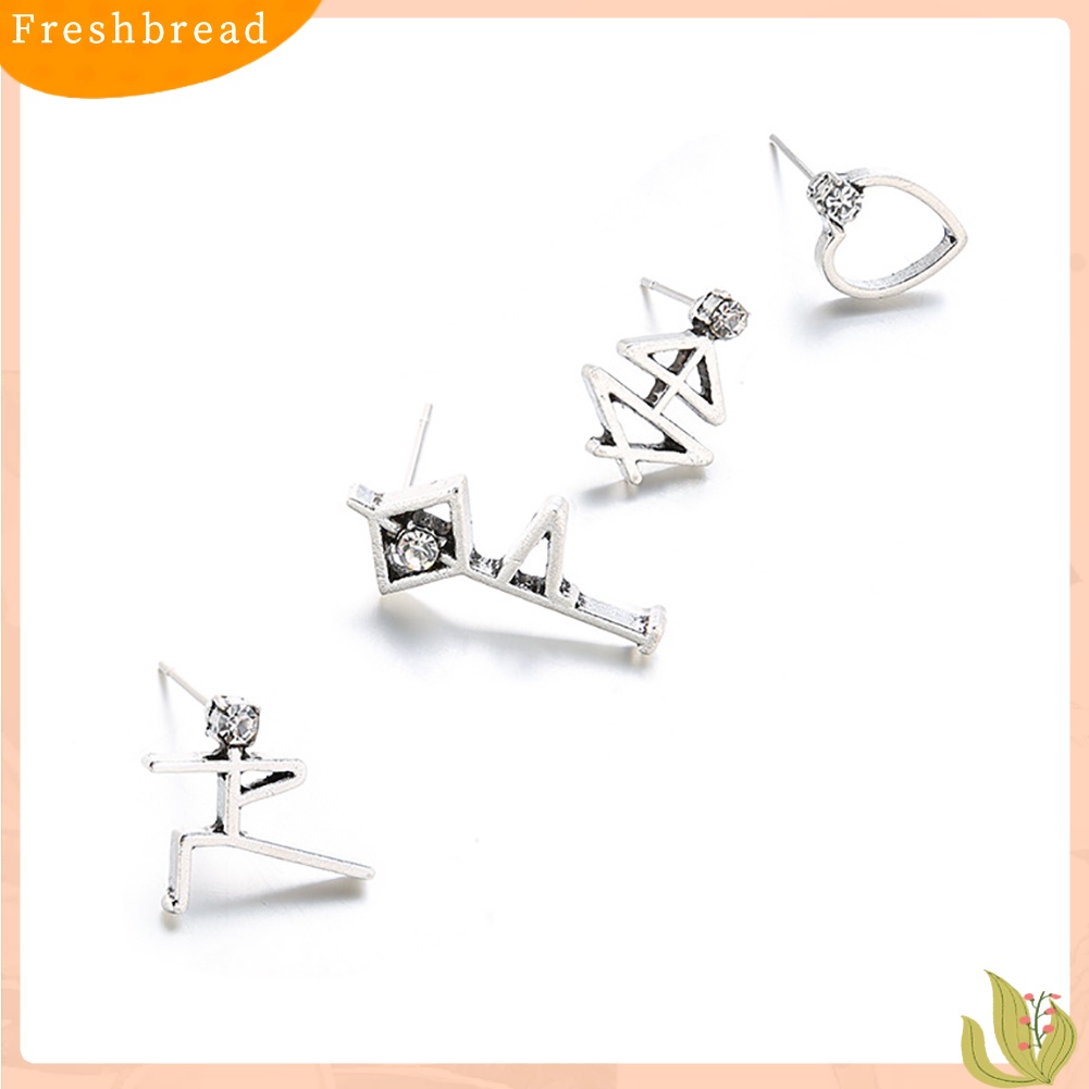 &lt; Freshbread &gt; 4Pcs/Set Vintage Manusia Figure Berlian Imitasi Telinga Studs Wanita Anting Perhiasan Hadiah