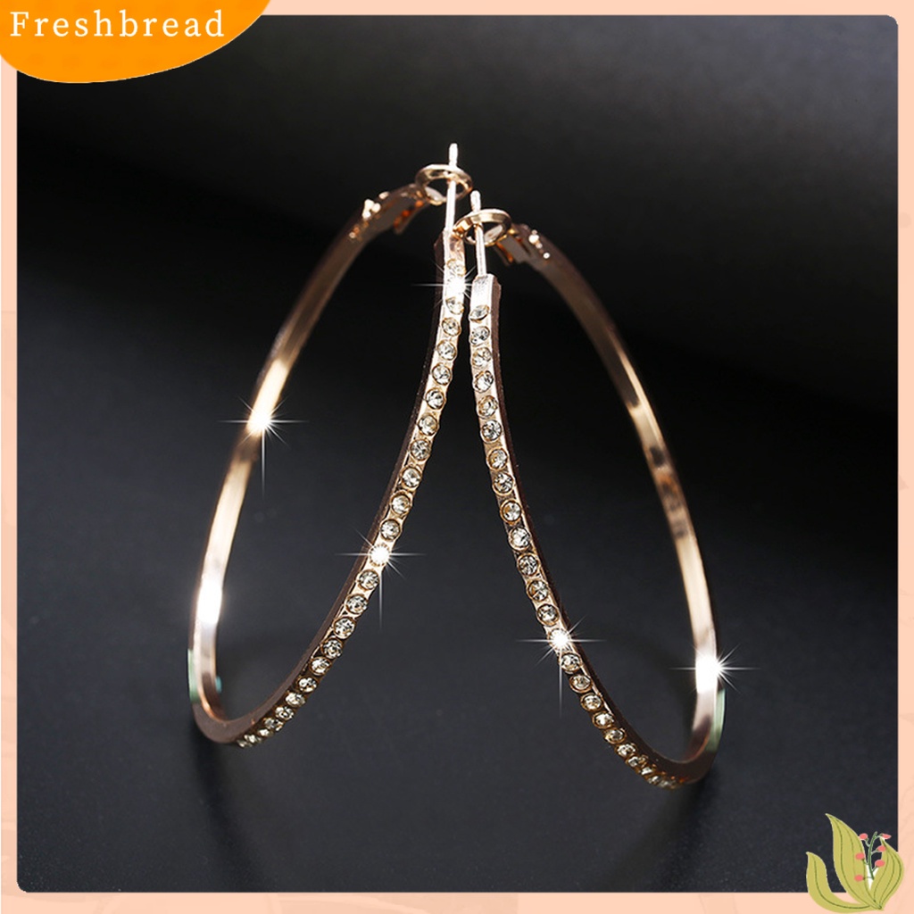 &lt; Freshbread &gt; 1pasang Anting Lady Hoop Berlian Imitasi Bulat Ringan Berkilau Wanita Earrings Untuk Belanja