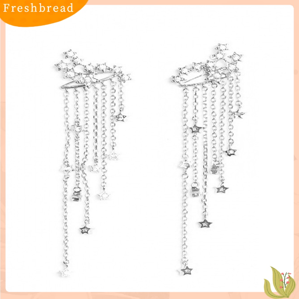 &lt; Freshbread &gt; 1pasang Jaket Anting Wanita Bintang Bersinar Menarik Cantik Rantai Panjang Rumbai Anting Gantung Belakang Untuk Pesta