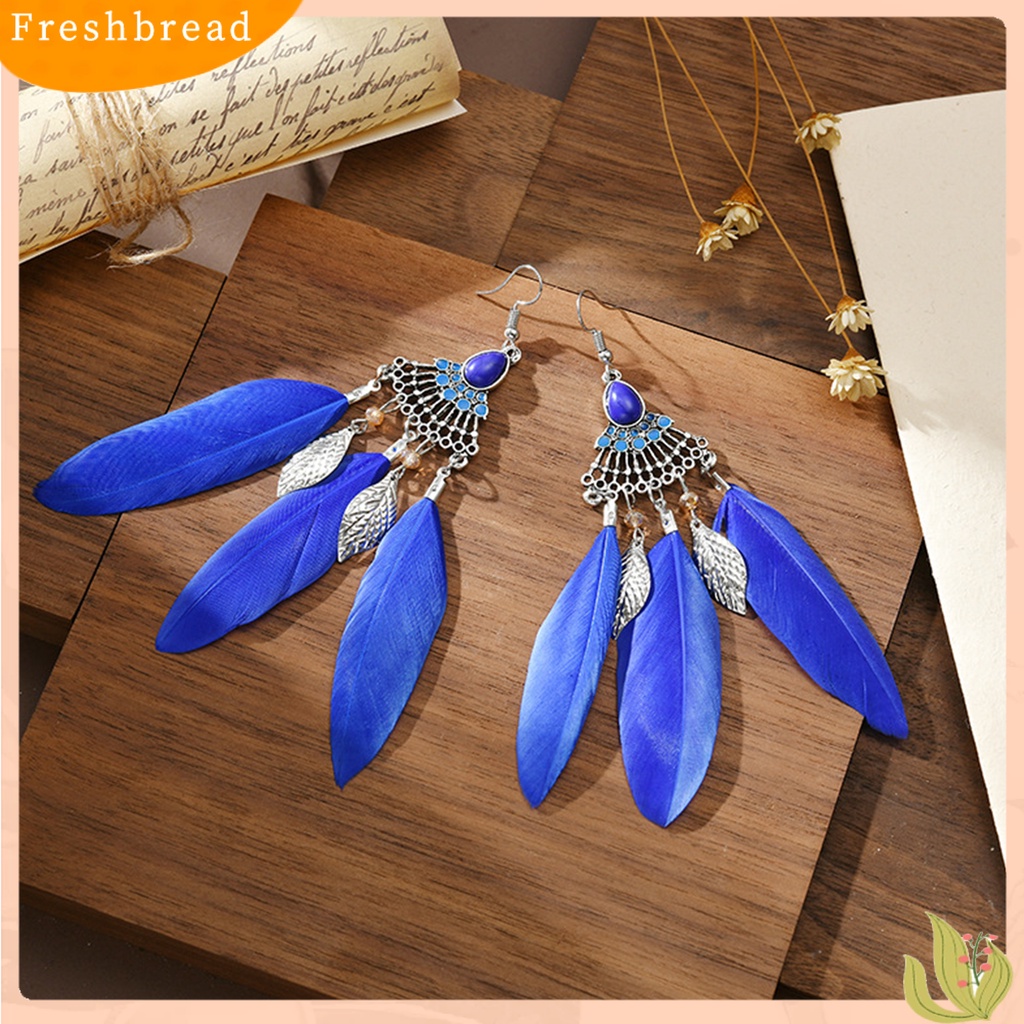 &lt; Freshbread &gt; 1pasang Lady Earrings Bulu Sintetis Bohemia Kreatif Jumbai Menjuntai Anting Prom Jewelry