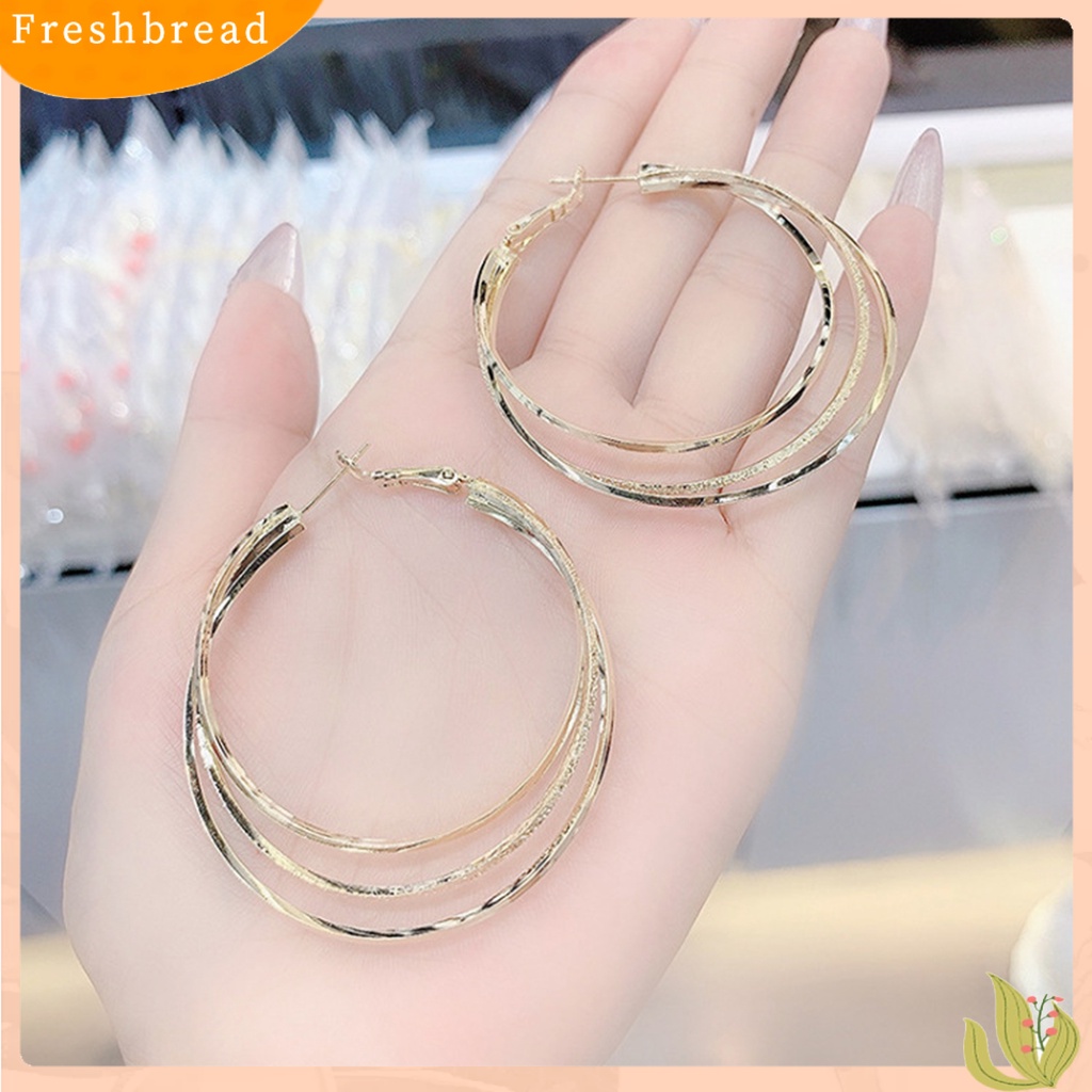 &lt; Freshbread &gt; 1pasang Anting Wanita Multi-layer Berlebihan Mengkilap Tinggi Dipoles Temperamen Telinga Dekorasi Perhiasan Bulat Besar Hoop Earrings Wanita Hadiah