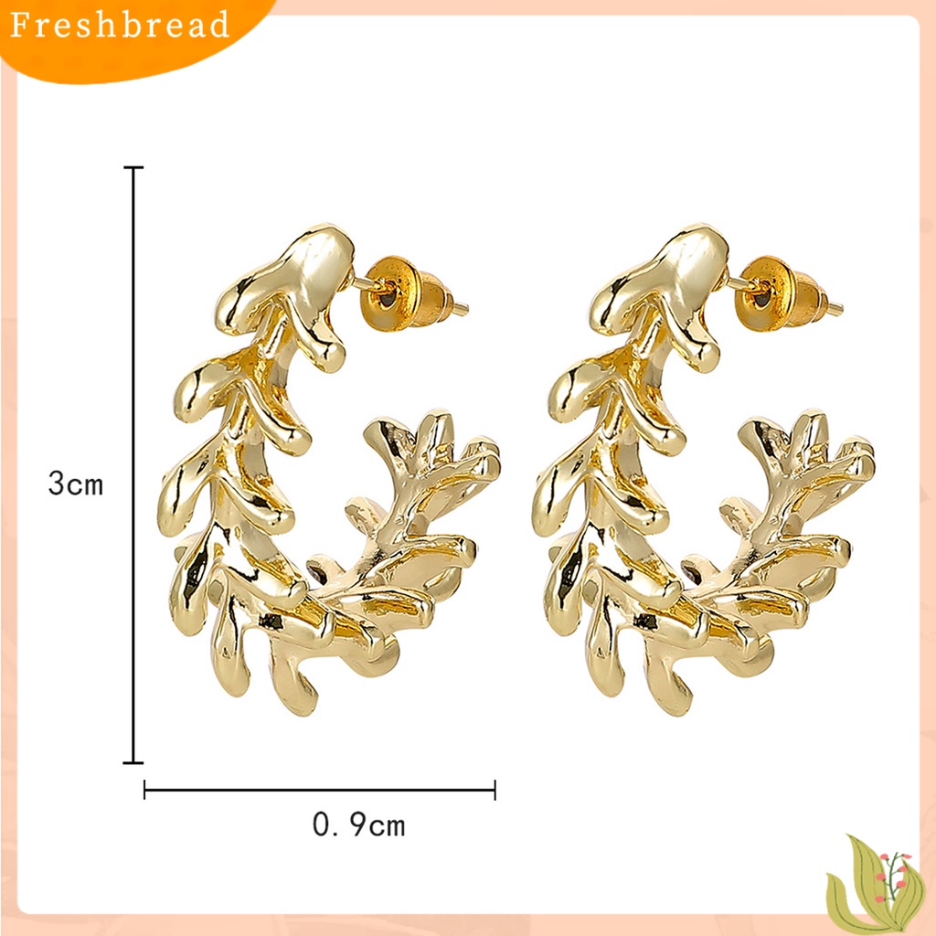 &lt; Freshbread &gt; 1pasang Anting Wanita Bagus Gloss Fashion Perhiasan Perak/Emas Berbentuk C Geometris Stud Earrings Women Jewelry