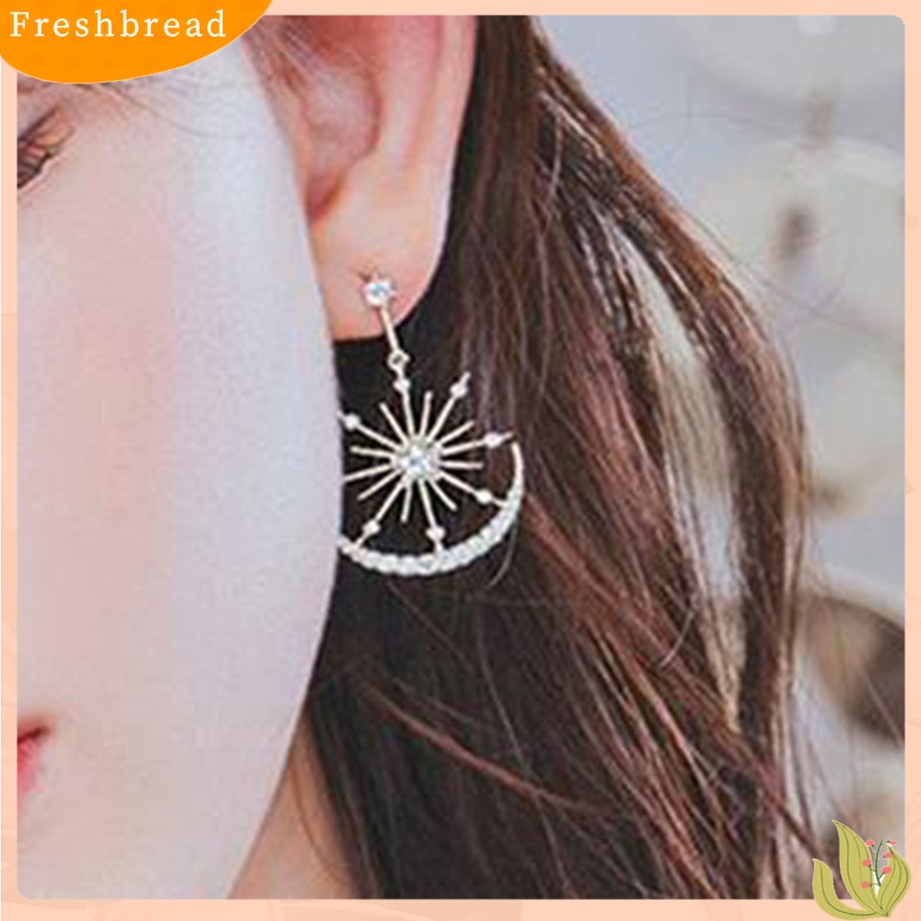 &lt; Freshbread &gt; 1pasang Anting Bulan Bintang Indah Mata-catching Gaya Mudah Cocok Anting Wanita Kasual Untuk Pakaian Sehari-Hari