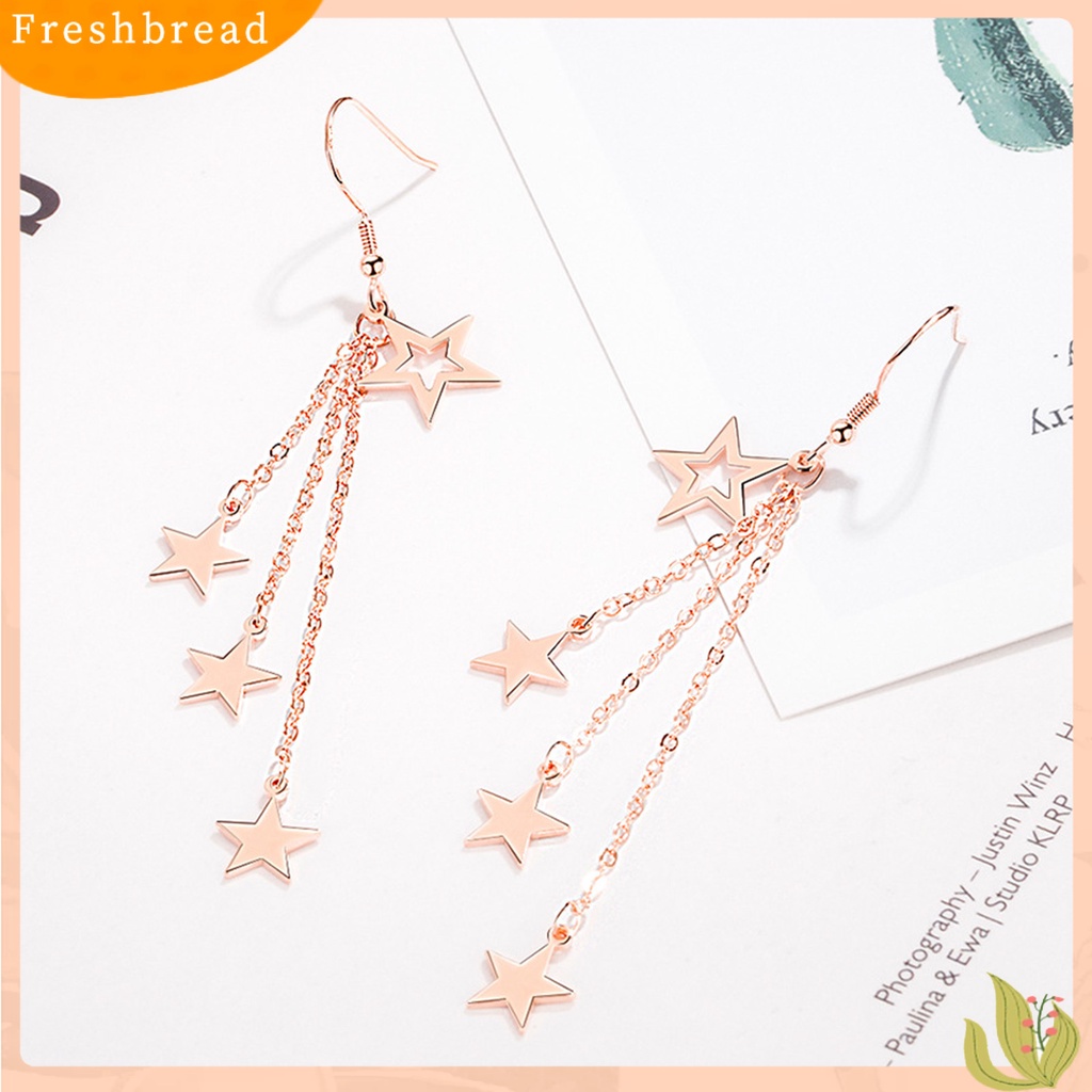&lt; Freshbread &gt; Woman Glittering Star Mid-length Rumbai Kait Anting Perhiasan Aksesoris Hadiah