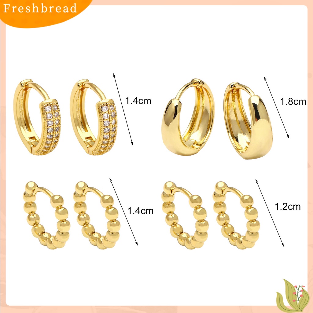 &lt; Freshbread &gt; 1pasang Huggie Earrings Bulat Lingkaran Warna Solid Permukaan Halus Anti-Cacat Colorfast Hias Shiny Cubic Zirconia Tahan Lama Dilapisi Wanita Earrings