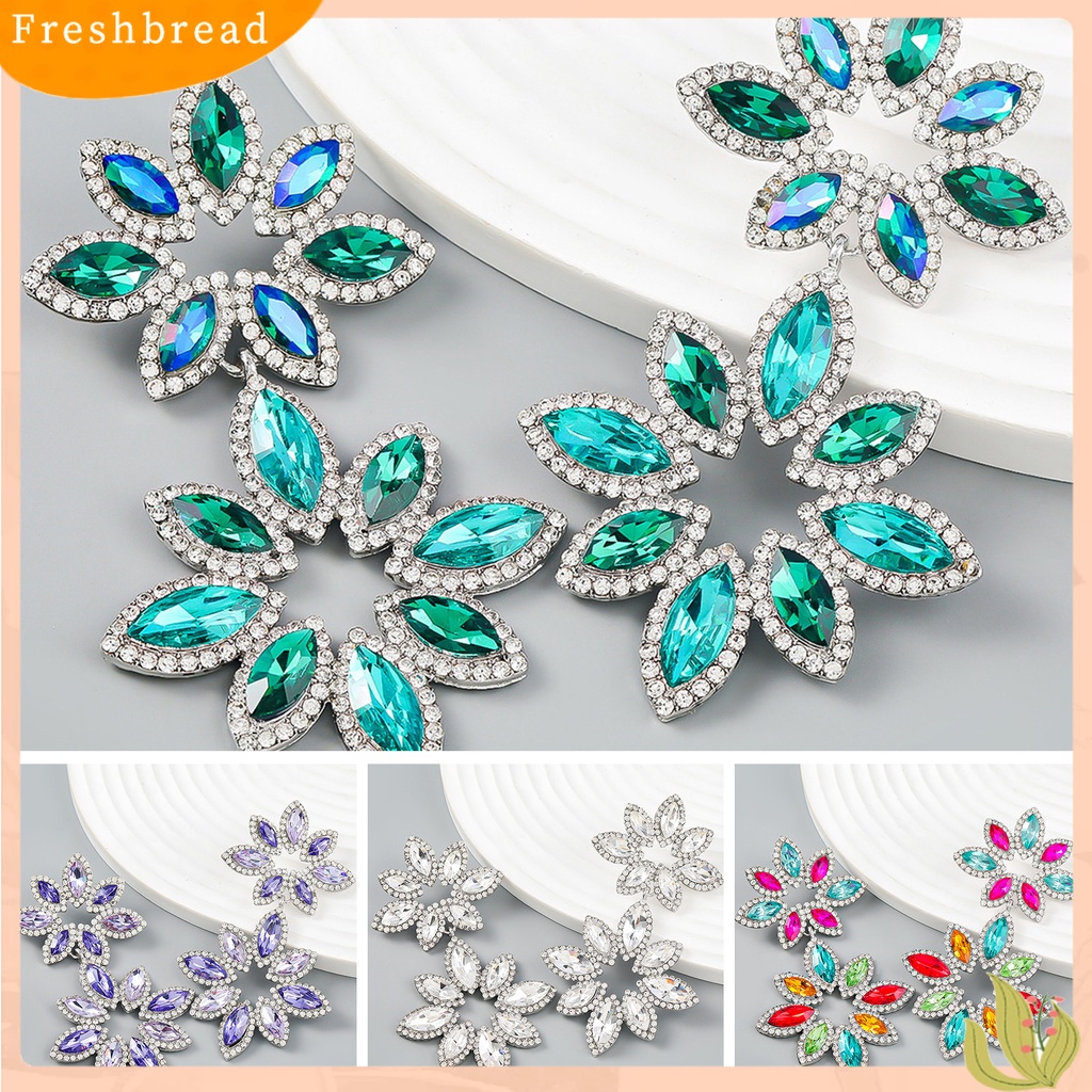 &lt; Freshbread &gt; 1pasang Anting Pejantan Multi-Lapisan Berlebihan Mewah Berwarna Berlian Imitasi Salix Daun Bunga Menjuntai Anting-Anting Perhiasan Fashion