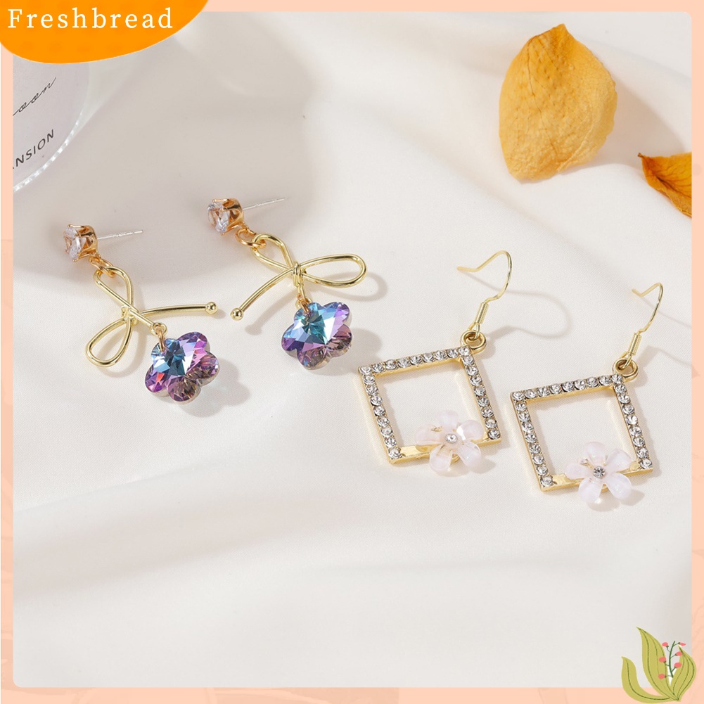 &lt; Freshbread &gt; Wanita Elegan Gradien Warna Faux Crystal Cubic Zirconia Anting Panjang Perhiasan