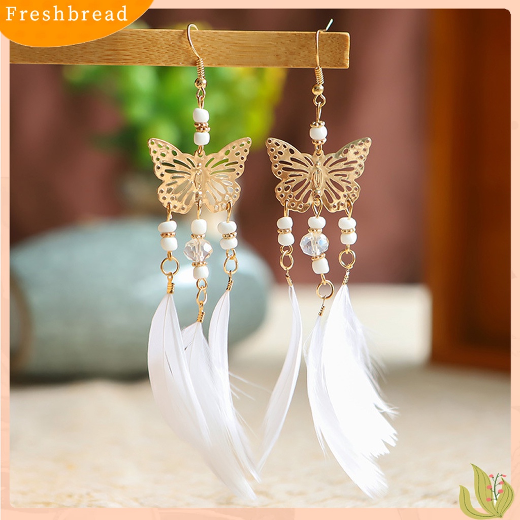 &lt; Freshbread &gt; 1pasang Lady Earrings Bulu Sintetis Bohemia Kreatif Jumbai Etnik Menjuntai Earrings Jewelry