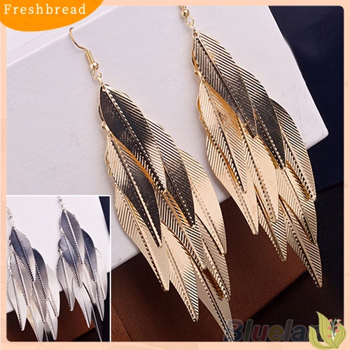 &lt; Freshbread &gt; Wanita Retro Baroque Style Layered Leaves Hook Drop Menjuntai Anting Linear