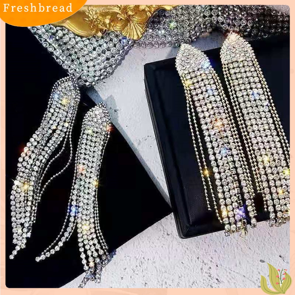 &lt; Freshbread &gt; 1pasang Menjuntai Anting Bling Berlian Imitasi Elegan Hadiah Bohemian Logam Jumbai Wanita Stud Earrings Fashion Jewelry