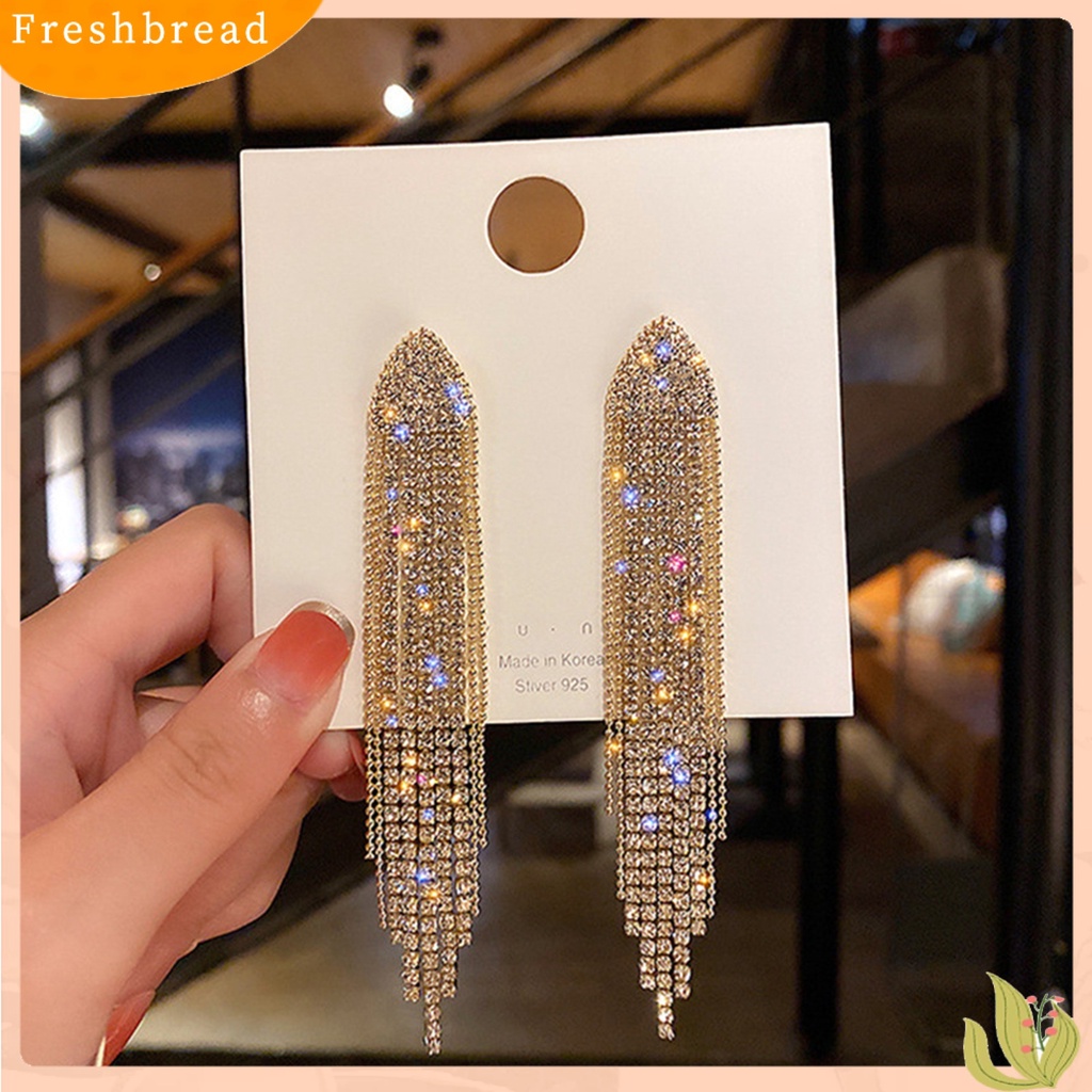 &lt; Freshbread &gt; 1pasang Menjuntai Anting Bling Berlian Imitasi Elegan Hadiah Bohemian Logam Jumbai Wanita Stud Earrings Fashion Jewelry