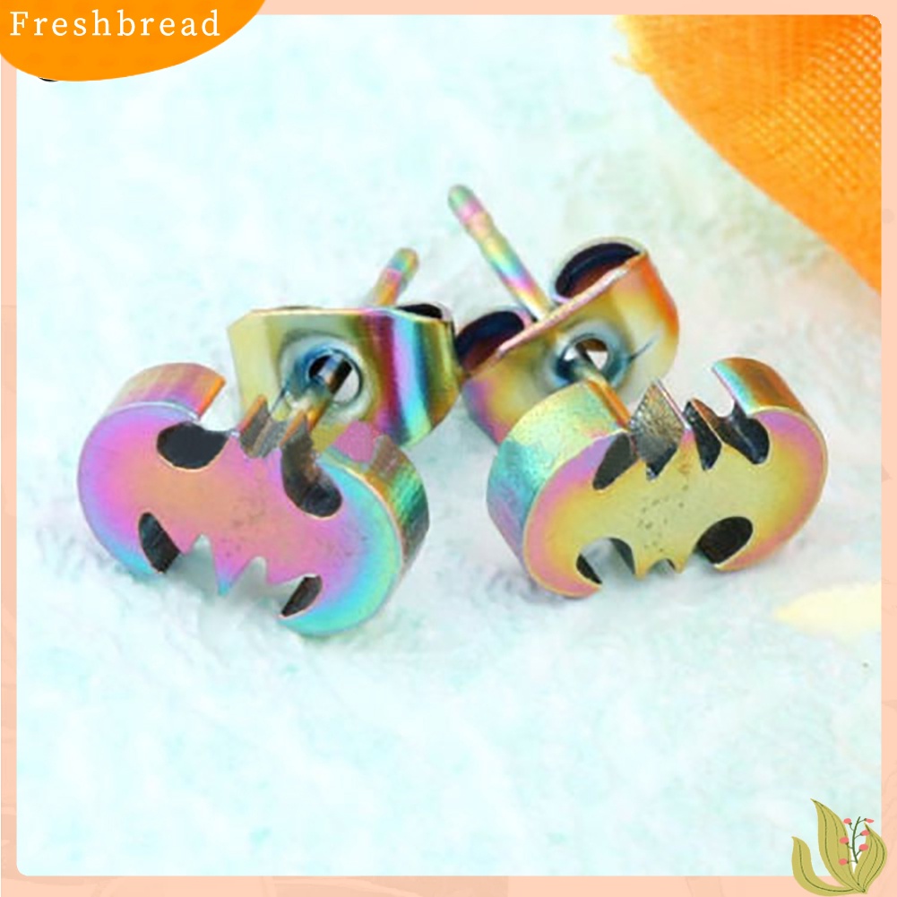 &lt; Freshbread &gt; Pria Wanita Punk Kelelawar Stainless Steel Srew Kembali Telinga Stud Earrings Perhiasan Telinga