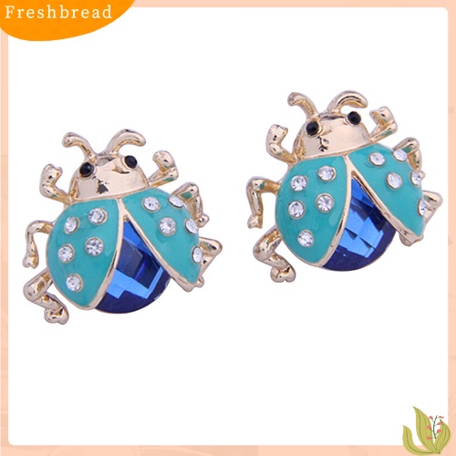 &lt; Freshbread &gt; Wanita Lucu Ladybird Bentuk Berlian Imitasi Ear Stud Beetle Ladybug Hadiah Anting