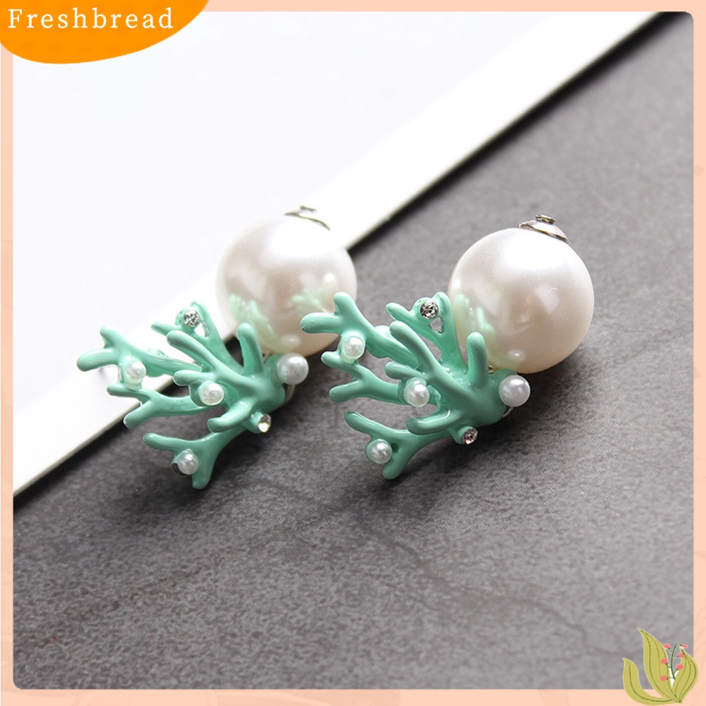 &lt; Freshbread &gt; 1pasang Ear Studs Bentuk Karang Perhiasan Mutiara Imitasi Lucu Semua Cocok Anting Tusuk Ringan Untuk Pacaran