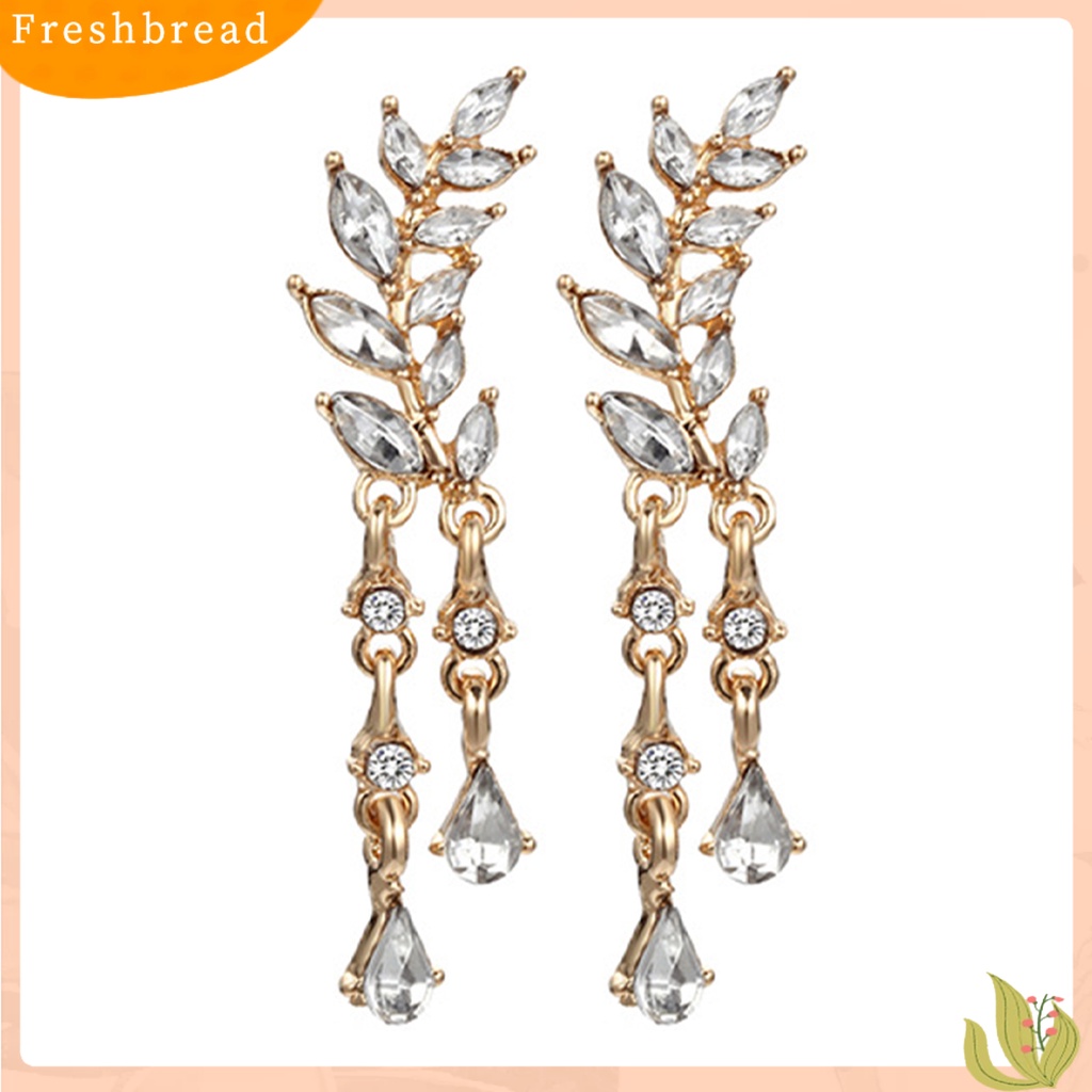 &lt; Freshbread &gt; 1pasang Anting Wanita Shiny Faux Crystal Alloy Bentuk Daun Berkilau Prom Earrings Perhiasan Perempuan