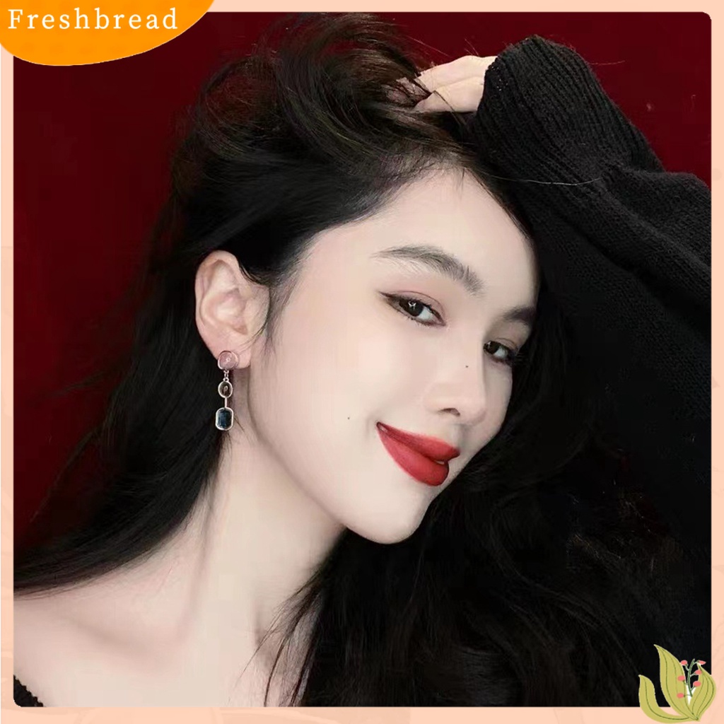 &lt; Freshbread &gt; 1pasang Anting Menjuntai Medieval Asimetris Elegan Warna Kontras Batu Alam Drop Earrings Aksesoris Perhiasan