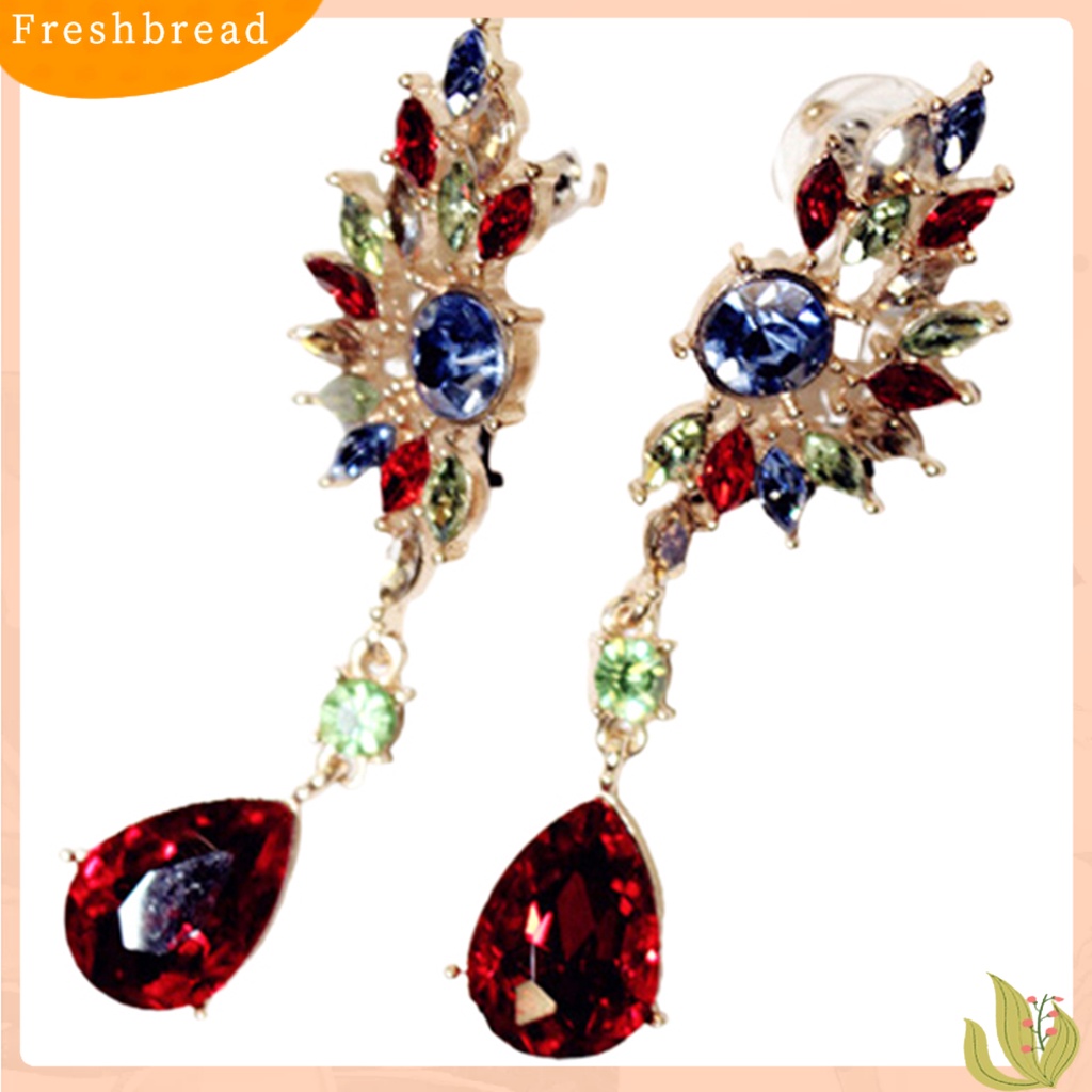 &lt; Freshbread &gt; Wanita Bentuk Sayap Berlian Imitasi Panjang Menjuntai Studs Drop Earrings Perhiasan Charm