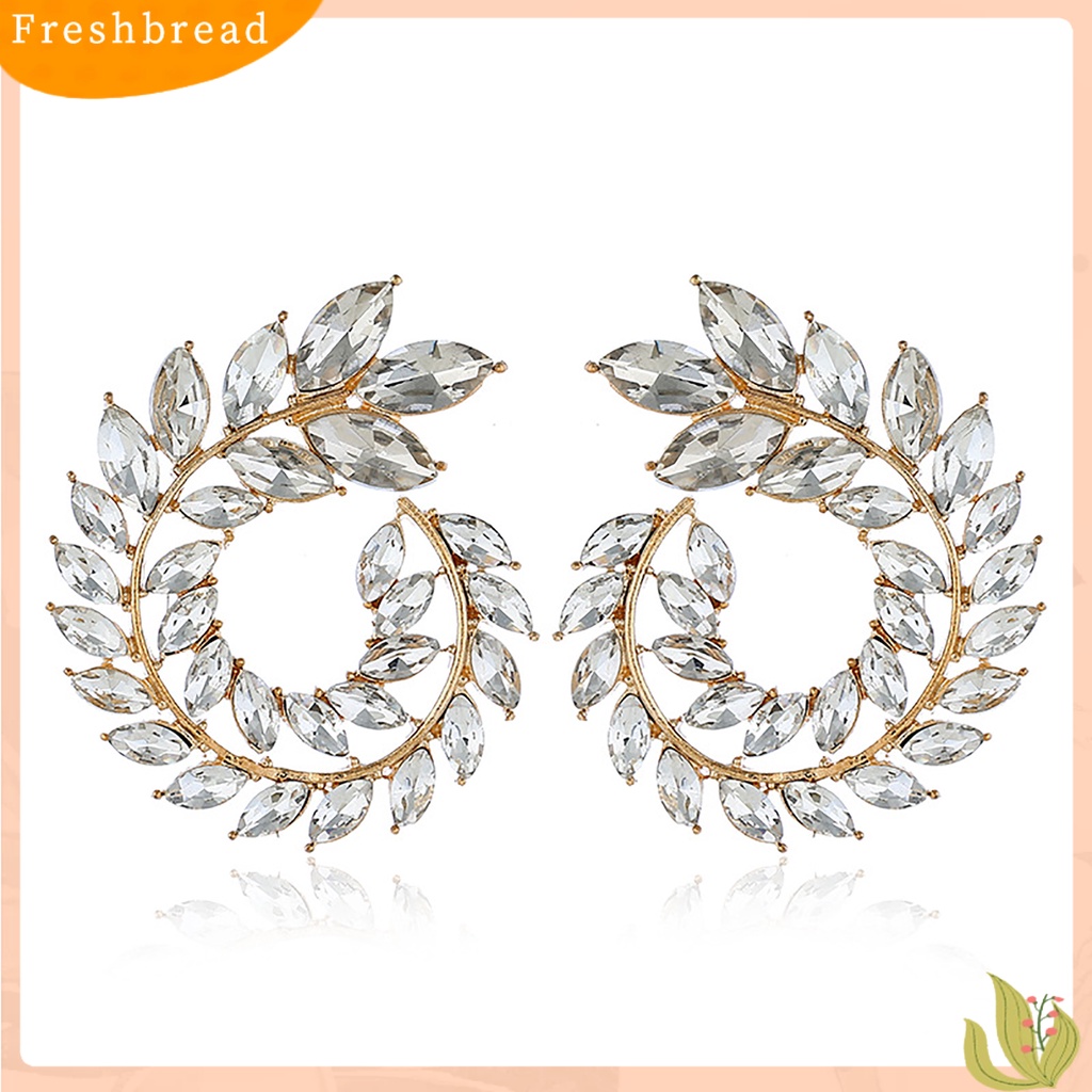 &lt; Freshbread &gt; 1pasang Cubic Zirconia Wanita Anting Daun Bentuk Cabang Alloy Geometris Bulat Stud Earrings Perhiasan Aksesori