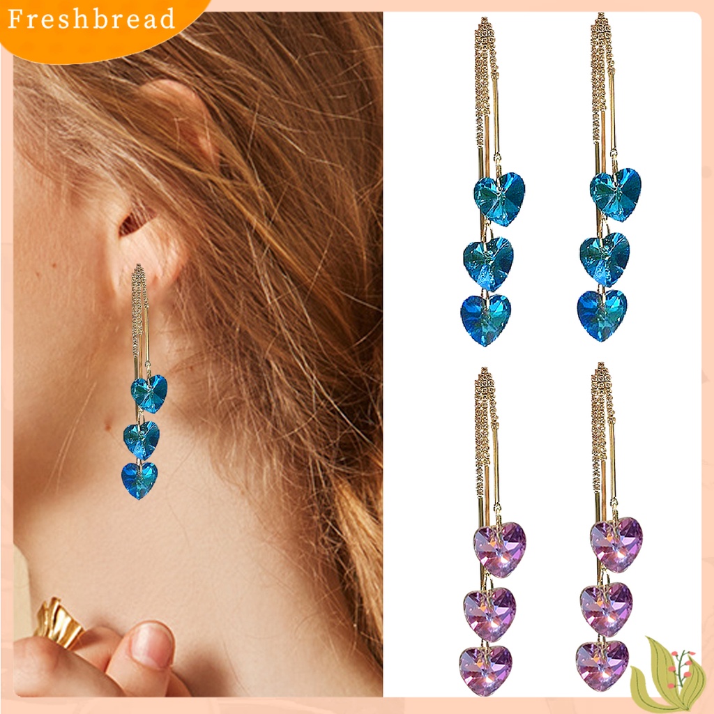 &lt; Freshbread &gt; 1pasang Anting Wanita Trendi Berlian Imitasi Hias Hadiah Kristal Imitasi Rumbai Lady Menjuntai Earrings Untuk Pernikahan