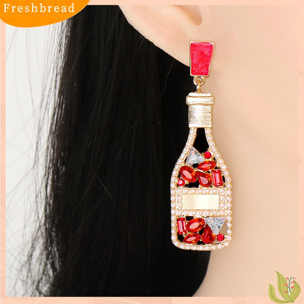 &lt; Freshbread &gt; 1pasang Anting Wanita Botol Anggur Berlian Imitasi Kreatif Vintage Anting Menjuntai Tahan Lama Untuk Perjamuan