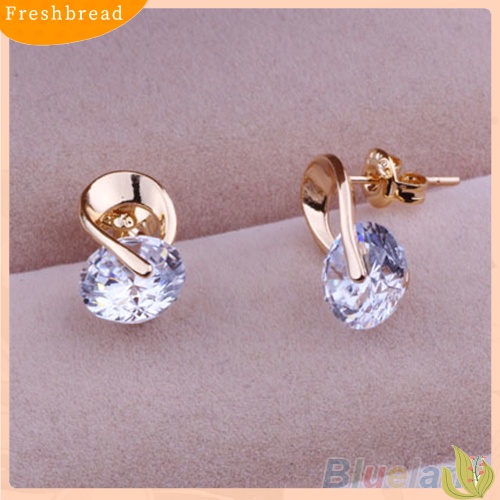 &lt; Freshbread &gt; Hadiah Perhiasan Wanita Mempesona Cubic Zirconia CZ Ear Studs Cocktail Earrings