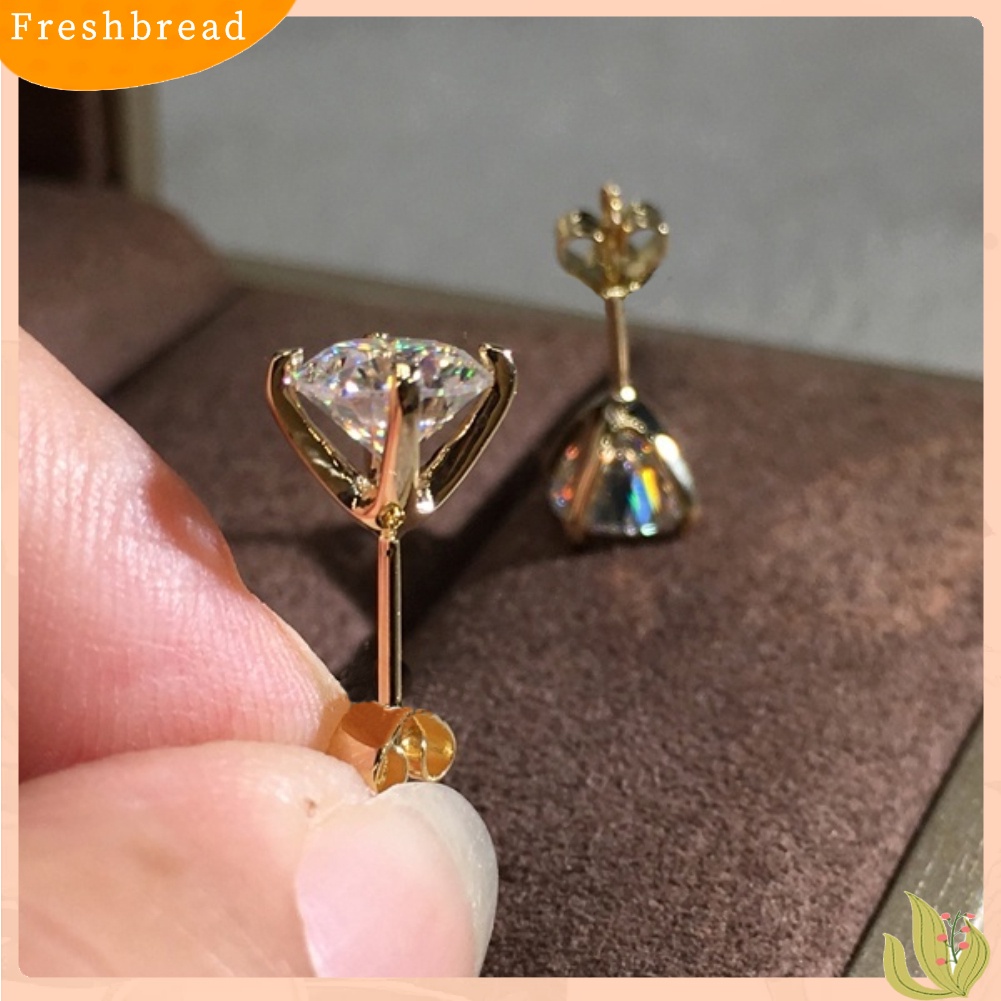 &lt; Freshbread &gt; Fashion Wanita Potongan Bulat Cubic Zirconia Hias Telinga Stud Anting Perhiasan Hadiah