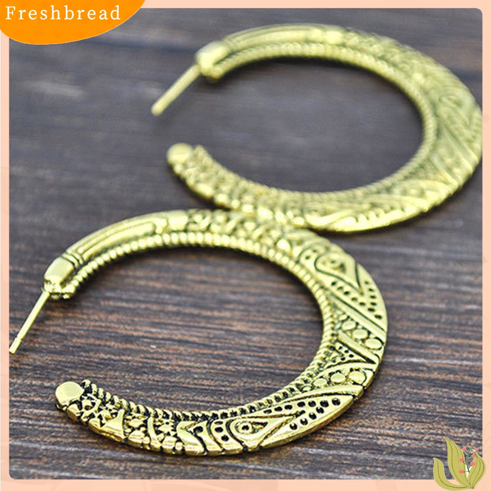 &lt; Freshbread &gt; Vintage Lingkaran Besar Tibet Ukiran Hoop Anting Wanita Pernyataan Perhiasan Hadiah