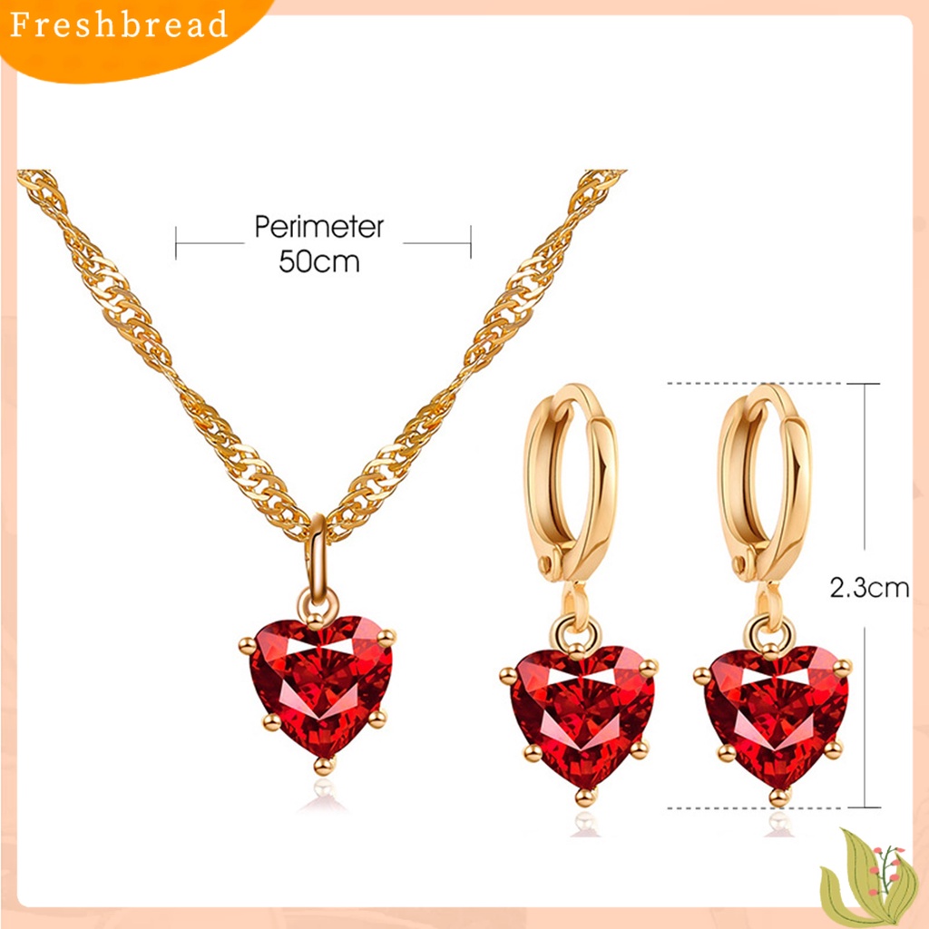 &lt; Freshbread &gt; Anting Menjuntai Hati Cubic Zirconia Perhiasan Manis Berkilau Anting Hoop Kalung Untuk Pakaian Sehari-Hari