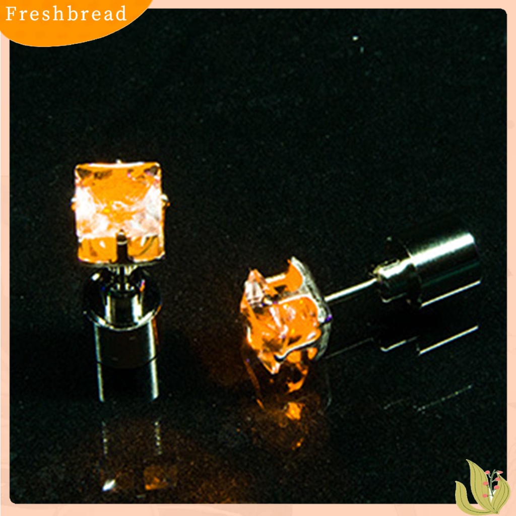 &lt; Freshbread &gt; 1Pc Anting Tusuk Wanita Cubic Zirconia LED Female Square Luminous Stud Earrings Untuk Pesta