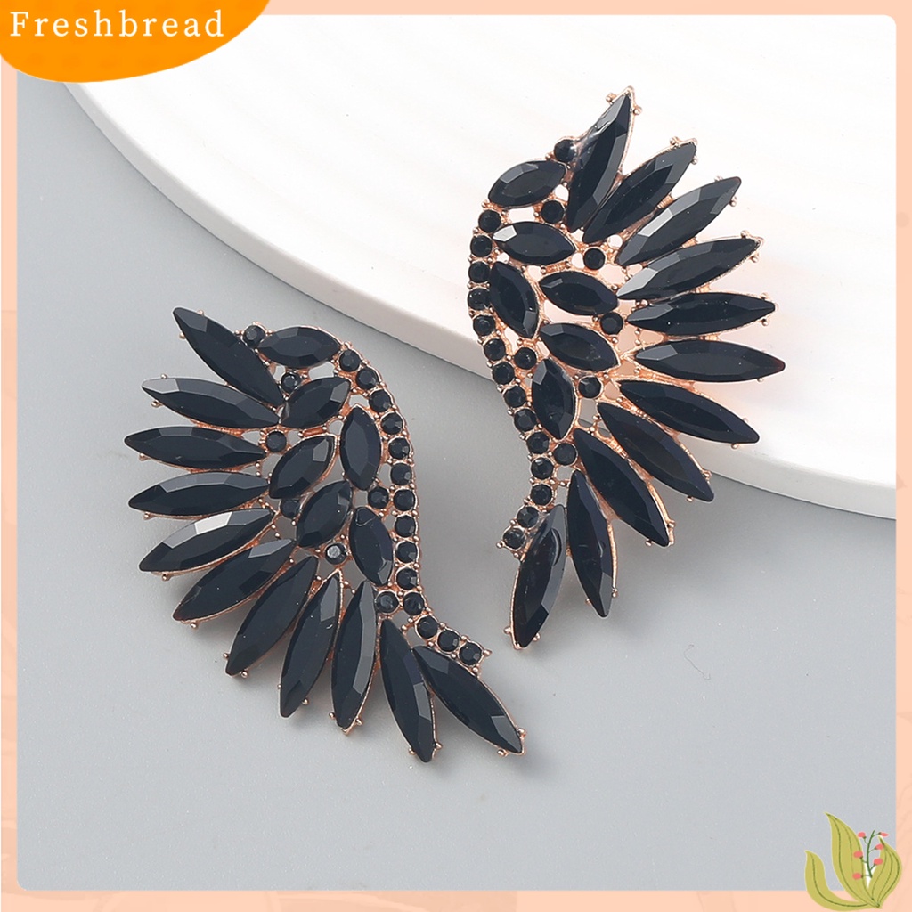 &lt; Freshbread &gt; 1pasang Ear Studs Shining Eropa Dan Amerika Berlebihan Berbentuk Kipas Berlian Imitasi Hias Warna-Warni Retro Stereo Sayap Malaikat Stud Earrings Aksesoris Kostum