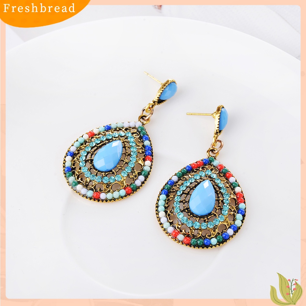 &lt; Freshbread &gt; Boho Wanita Berlian Imitasi Water Drop Menjuntai Ear Stud Earrings Pesta Perhiasan Hadiah