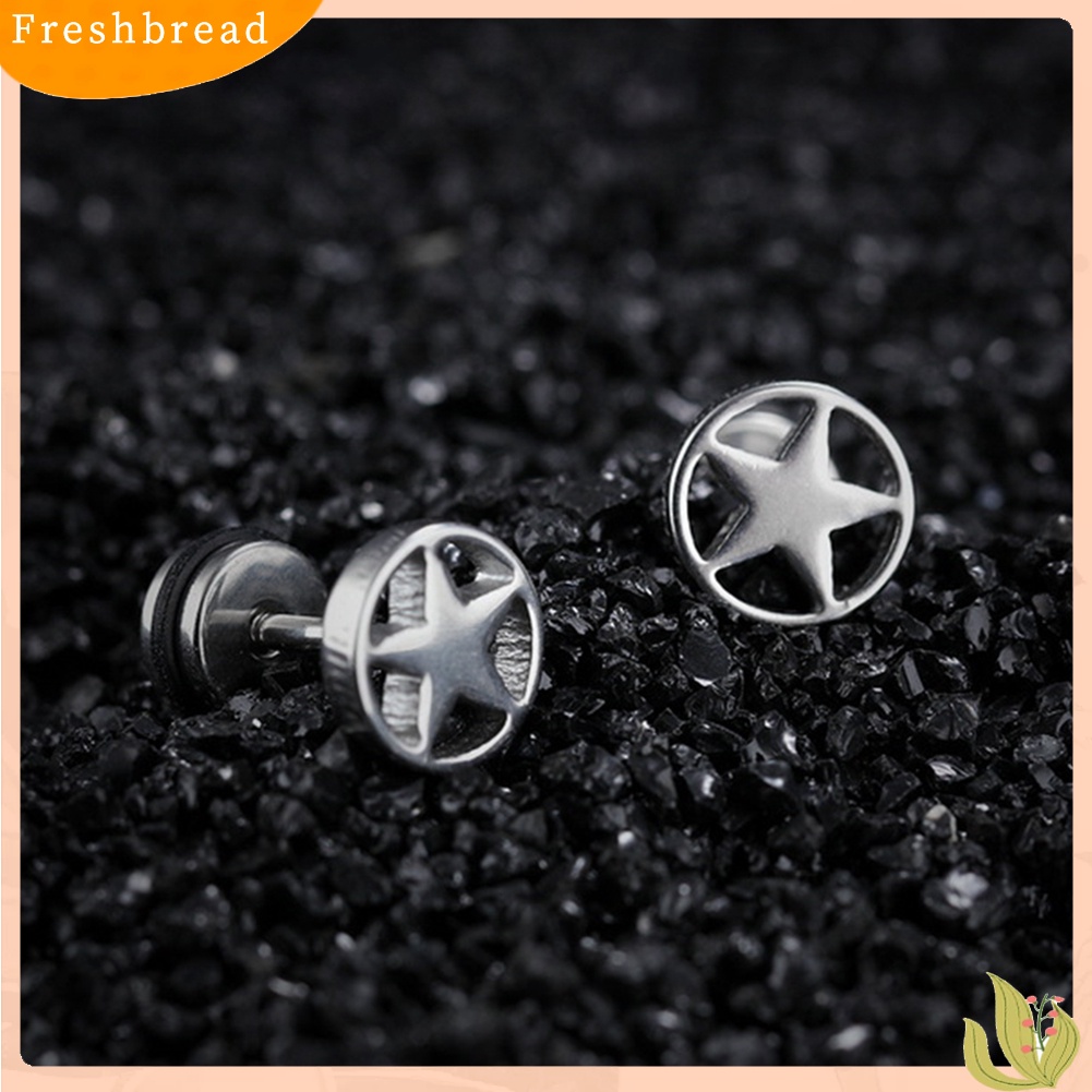 &lt; Freshbread &gt; Wanita Pria Pasangan Stainless Steel Berongga Bintang Barbel Anting Punk Ear Studs