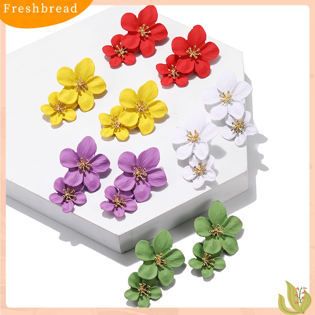 &lt; Freshbread &gt; 1pasang Ear Studs Trendy Tidak Alergi Indah Elegan Lapisan Ganda Desain Bunga Anting Wanita Untuk Pesta