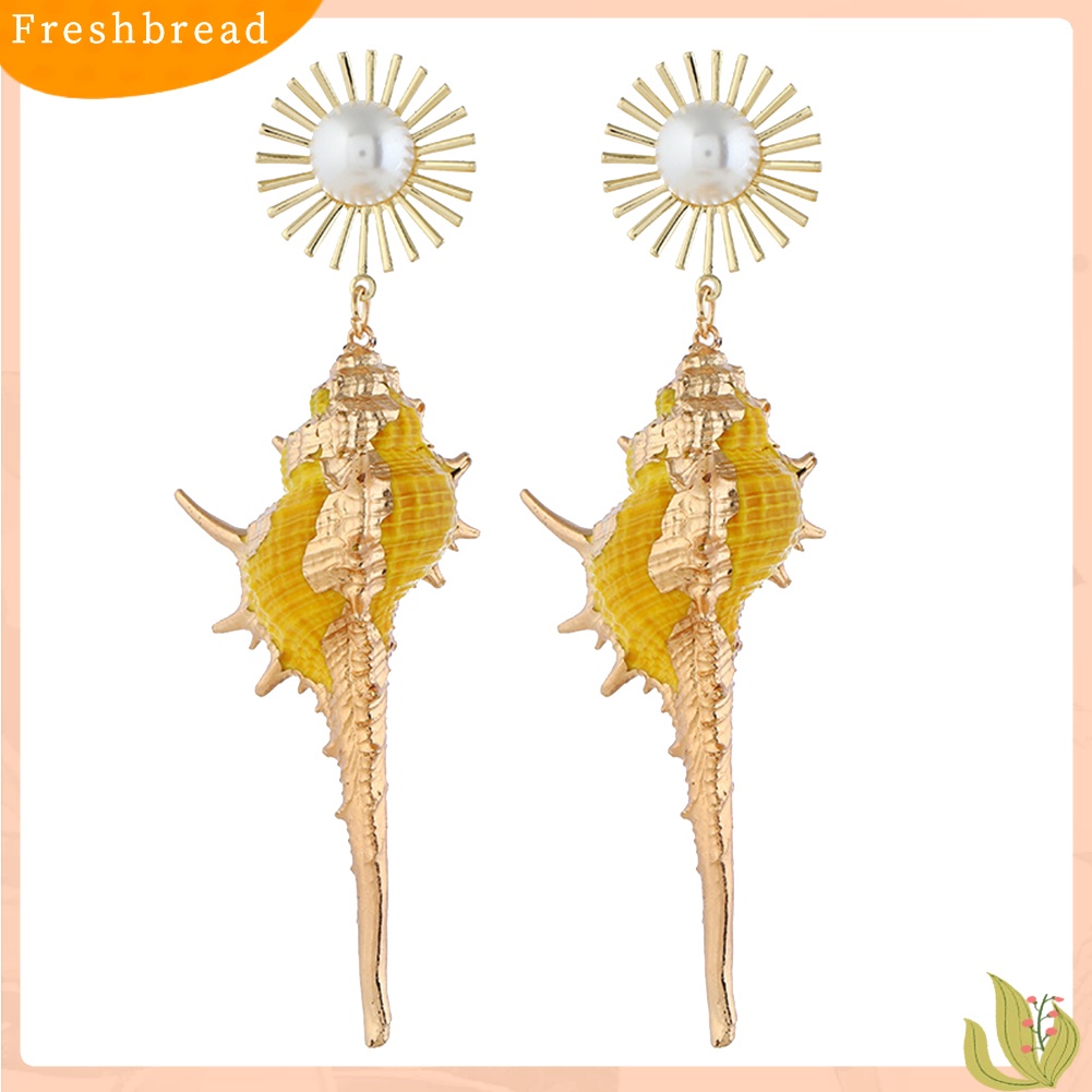 &lt; Freshbread &gt; Bohemian Pantai Wanita Mutiara Imitasi Hias Keong Liontin Statement Stud Earrings