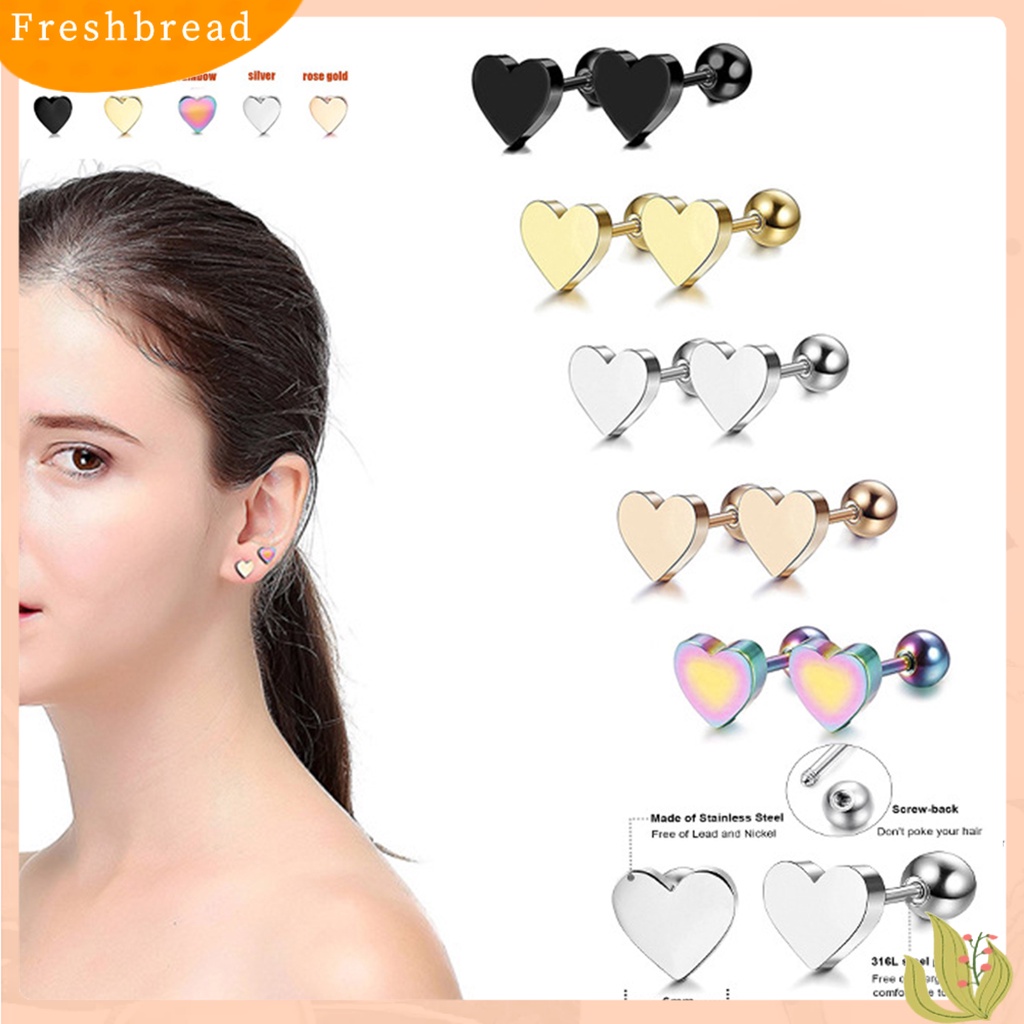 &lt; Freshbread &gt; 1Pc Cartilage Ear Stud Earring Electroplating Geometric Bright Luster Bebas Alergi Nyaman Hadiah Hias Pria Wanita Bentuk Hati Tragus Ear Stud