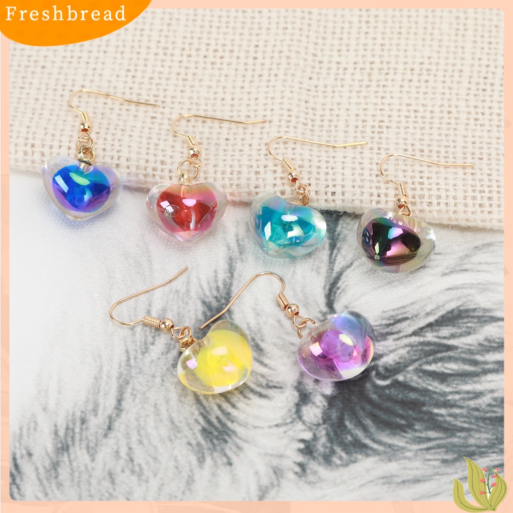 &lt; Freshbread &gt; 1pasang Anting Wanita Indah Pengerjaan Halus Eye-catching Electroplating Nyaman Dipakai Berdandan Tahan Luntur Wanita Akrilik Jantung Kait Drop Earrings