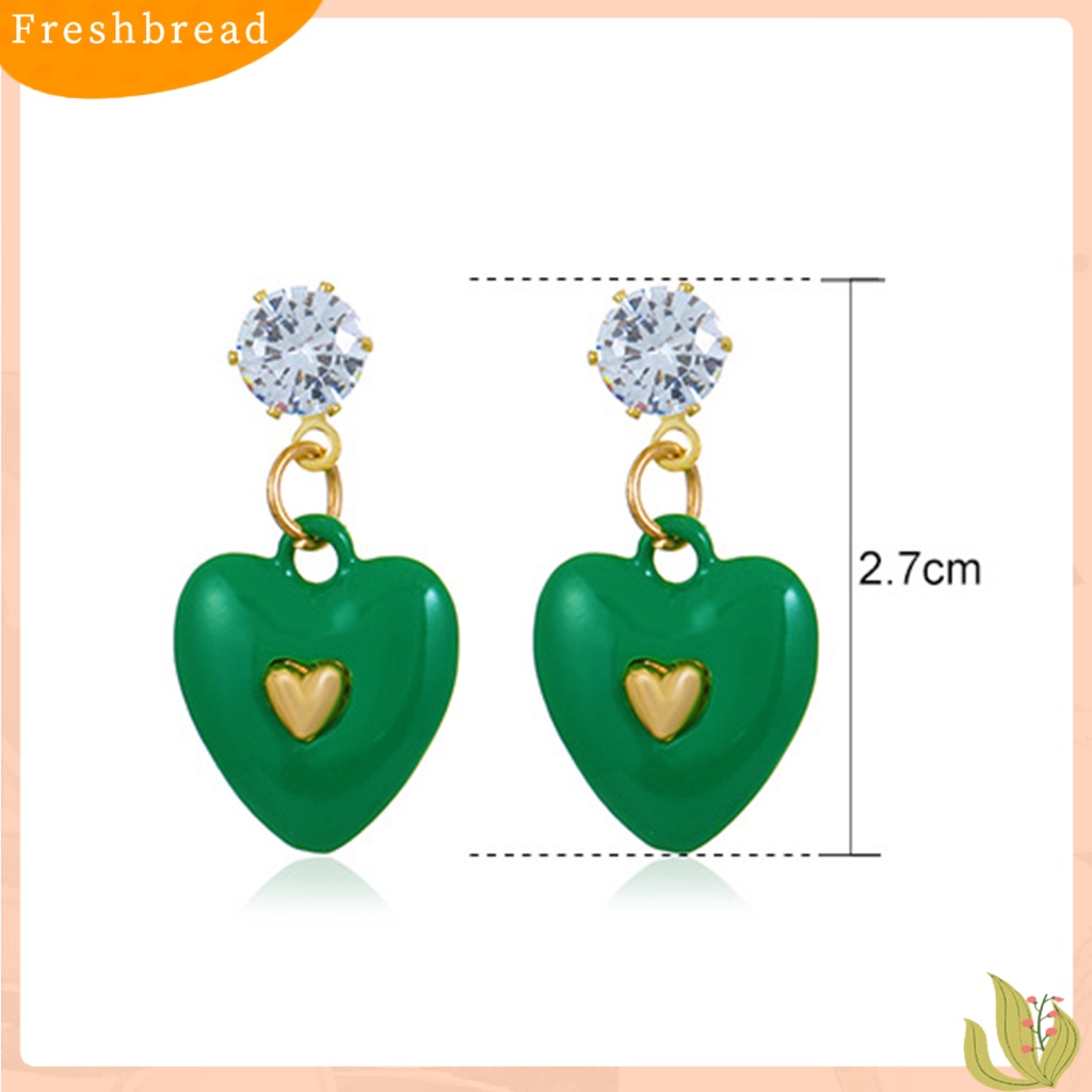 &lt; Freshbread &gt; 1pasang Anting Wanita Hati Cubic Zirconia Perhiasan Tetes Minyak Warna Cerah Menjuntai Anting Hadiah Ulang Tahun