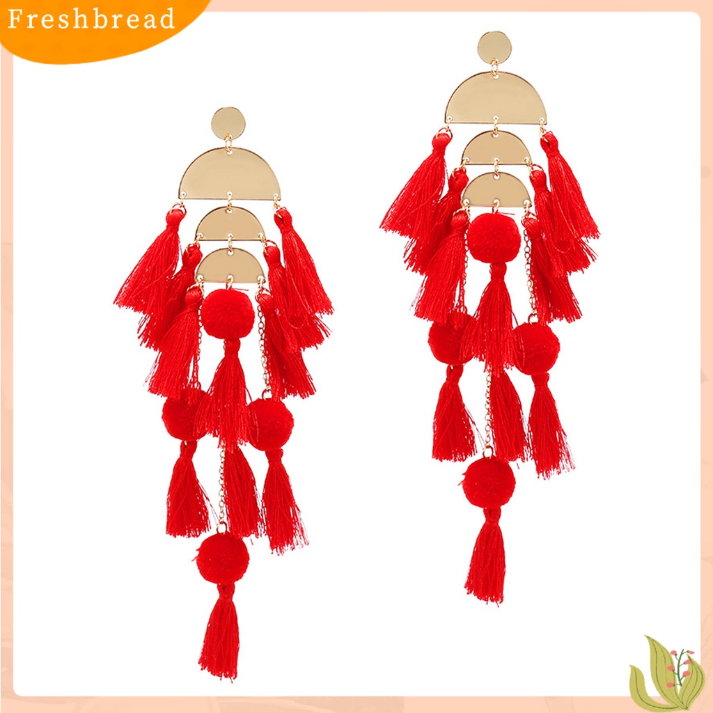 &lt; Freshbread &gt; 1pasang Anting Wanita Bentuk Setengah Lingkaran Tahan Jatuh Bohemian Multi-layer Rumbai Menjuntai Earrings Untuk Travel